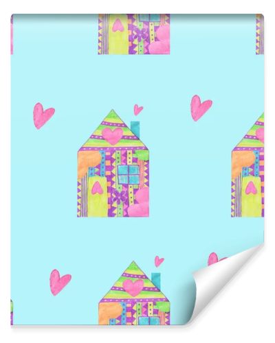 Colorful houses seamless pattern in childish style. Print for kids fashion, apparel, wallpaper, wrapping, textile