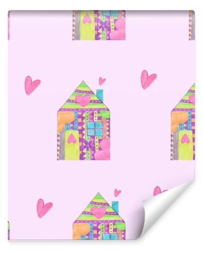 Colorful houses seamless pattern in childish style. Print for kids fashion, apparel, wallpaper, wrapping, textile