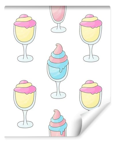Ice cream cocktails seamless pattern. Cute pattern with cold dessert. Print for cloth design, textile, fabric, wallpaper, wrapping paper