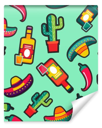 Stitching patches mexico icons seamless pattern