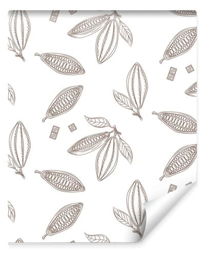 Cocoa beans outline seamless pattern. Chocolate monochrome background.