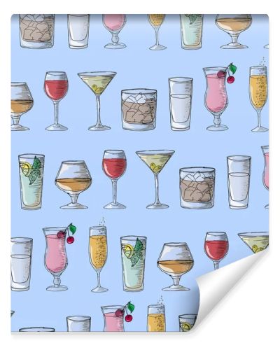 Hand drawing. Illustration cocktails. Seamless pattern.