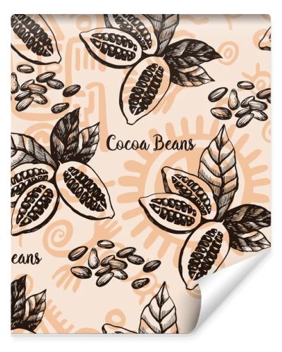 Graphic pattern with sketches of cocoa beans.