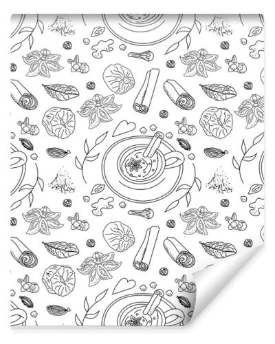 Masala chai tea outline seamless pattern, vector