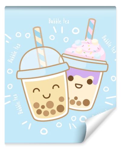 Bubble tea flavors cup design collection, Pearl milk tea, Yummy drinks, Taiwan milk tea, Boba Bubble Milk Tea, Cute Sticker, Vector Illustration