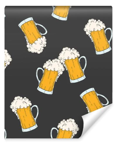 Oktoberfest seamless pattern with colored icons glasses of beer in sketch style. Design for menu, advertising and banners.for wallpaper, textures.