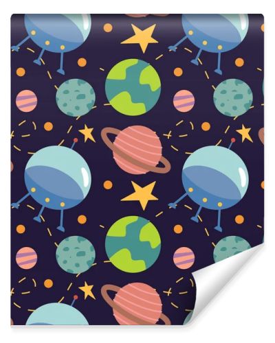 Pattern with planets, rockets, stars, comets, spaceships in cartoon style. Seamless pattern. Can be used for wallpaper, fill web page background, surface textures