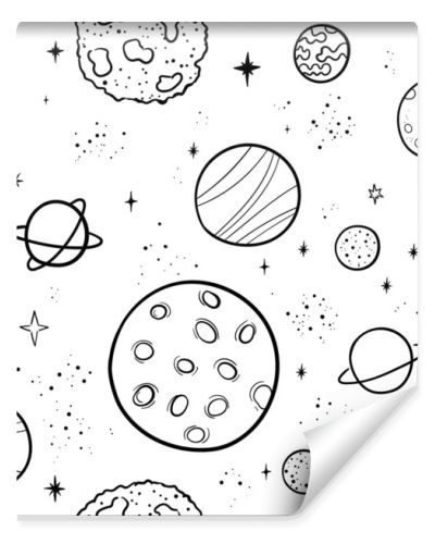 Hand drawn space banner template. Space doodle Vector illustration with cartoon rocket, planets, stars. Universe for your design