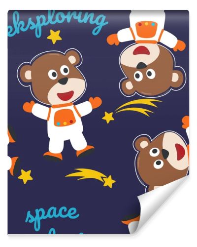 Seamless pattern cute astronaut  bear in space with cartoon style. space rockets, planets, stars. Creative vector childish background for fabric, textile, nursery wallpaper, card, poster.