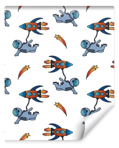 Hand draw aliens and ufo seamless pattern of vector objects and design elements isolated on white background. Trendy kids hand drawn seamless pattern with planets and rockets. Baby vector background illustration with space. Doodle style. Scandinavian