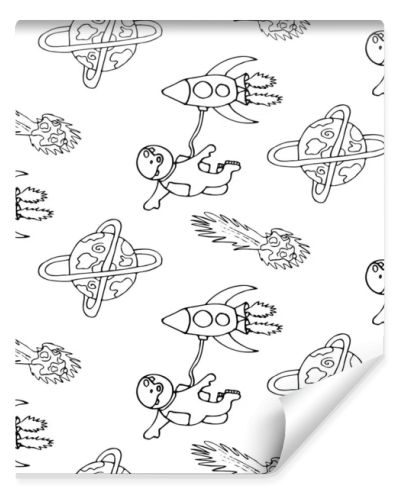 Hand draw aliens and ufo seamless pattern of vector objects and design elements isolated on white background. Trendy kids hand drawn seamless pattern with planets and rockets. Baby vector background illustration with space. Doodle style. Scandinavian