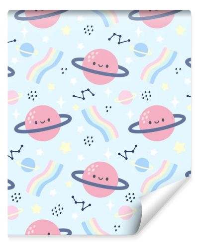 Cute planet in space seamless background repeating pattern, wallpaper background, cute seamless pattern background