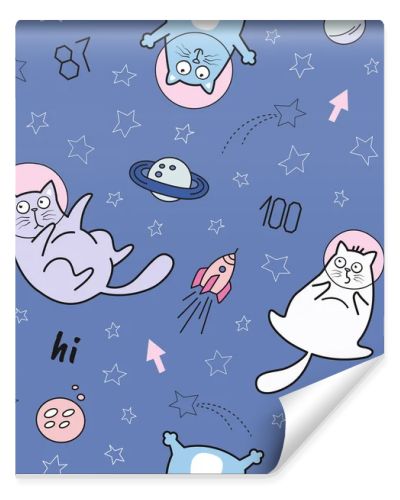 Funny cats in space seamless pattern. The pattern can be repeated without any visible seams