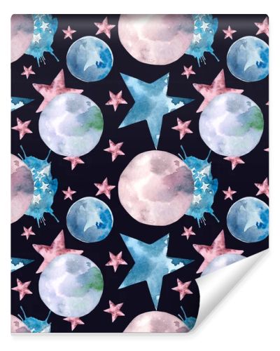 Seamless watercolor pattern with planets