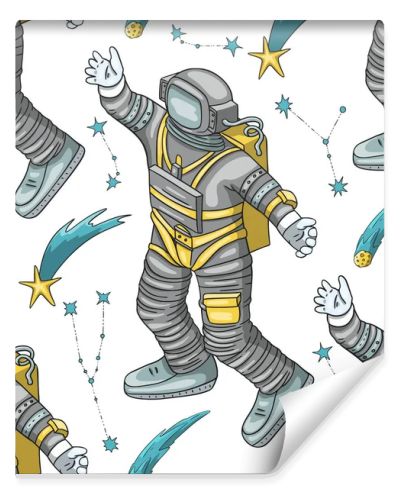 Astronaut vector seamless pattern.