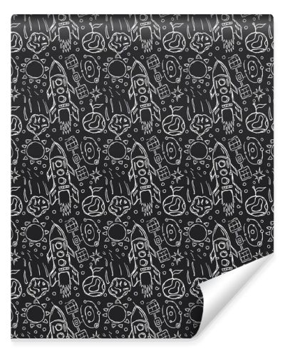 Seamless space pattern. Cosmos background. Doodle space illustration