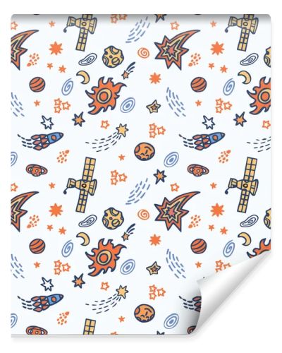 Space astronomy kids doodles seamless pattern