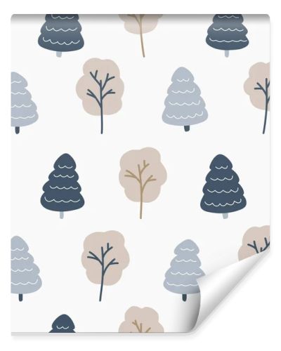 Abstract forest scandinavian hand drawn seamless pattern. Nature background with trees. Vector illustration for textile design, wallpaper, wrapping paper and decor.
