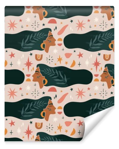 Fairy girls seamless pattern. Nature organic concept.