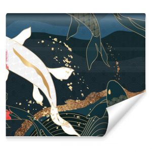 Asian background ,Oriental Japanese style abstract pattern background design  with koi fish decorate in water color texture