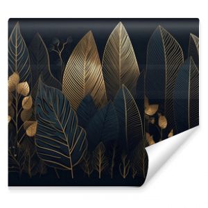 Luxury wallpaper design with Gold leaf and natural background. Leaves line arts design for fabric, prints and background texture, Vector illustration. Generative ai.