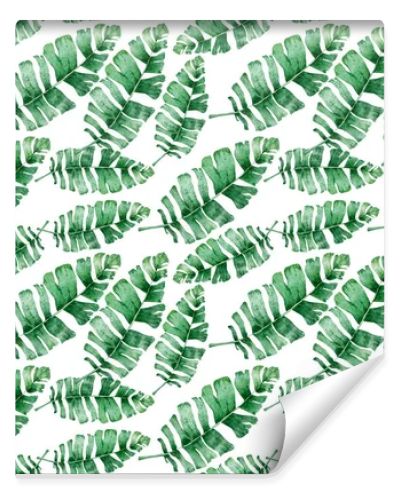 Watercolor tropical palm leaves seamless pattern. Jungle leaf hand drawn illustration