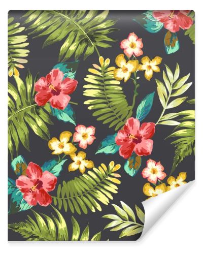 Seamless hand draw tropical flower blossom vector pattern