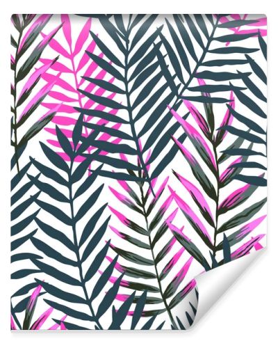 Seamless pattern with modern neon palm tropical leaves and plants for design and textile.