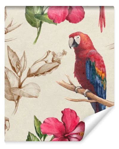 Macaw and hibiscus flower  pattern