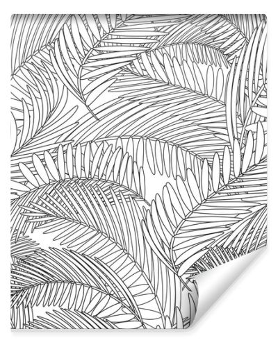 Palm leaves coloring page, seamless pattern. Outline vector stock illustration. Plant in A4 format as an ornament for coloring. Exotic palm leaves, texture or coloring page. Outline illustration