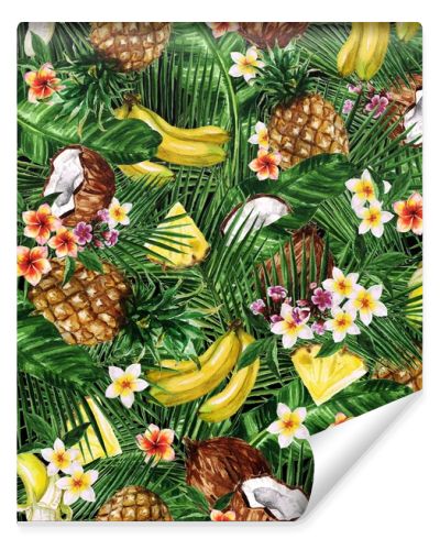 Watercolor Seamless pattern - Tropical Fruity background