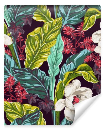 seamless pattern of exotic leaves