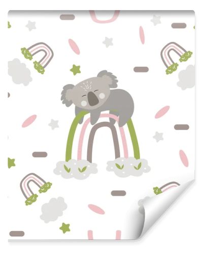 Seamless pattern jungle animals, koala rainbow. white background