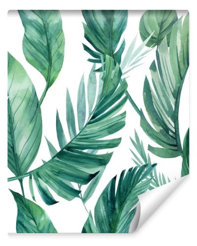 Tropical green leaves seamless patterns. Exotic wallpaper