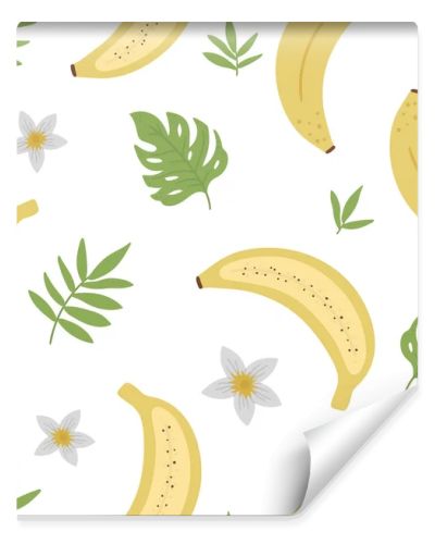 Vector banana seamless pattern. Jungle fruit repeat background. Hand drawn flat exotic texture. Bright childish healthy tropical summer food digital paper