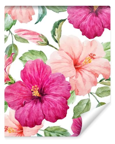 Watercolor tropical hibiscus vector pattern