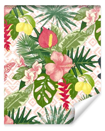 Seamless pattern with tropical plants