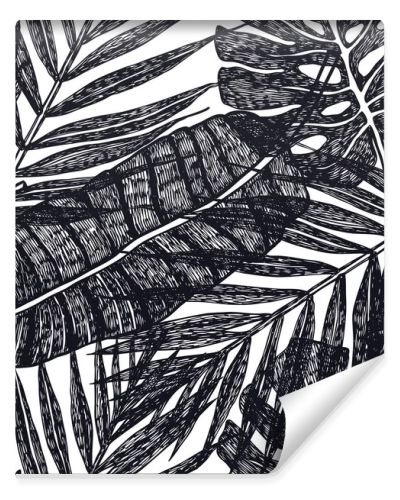 Tropical palm leaves Vector seamless pattern Background illustration