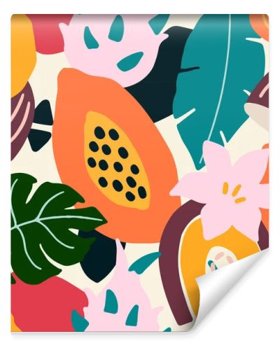 Abstract colorful simple geometric tropical shapes, boho shapes. Modern simple abstract background. Social network banner, template, frame, seamless pattern
