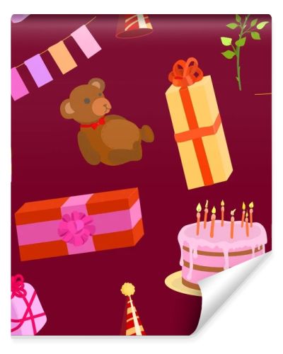 birthday seamless pattern. Kids party cream cake