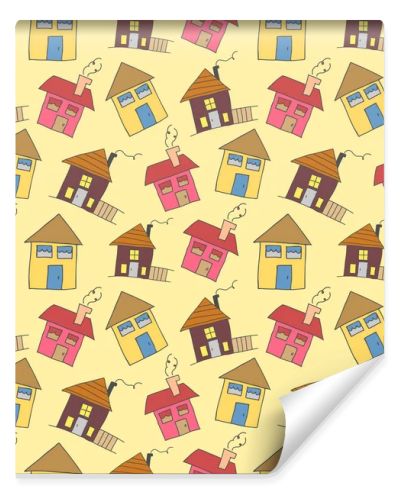 pattern seamless kids with home doodle coloring element. Vector house pattern, cute colorful homes, funny children decor, seamless pattern, kids textile design