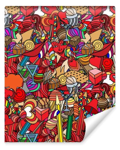 Cute doodle seamless pattern. Love and sweets.