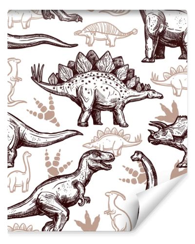 Dinosaurs footprints seamless pattern two-color doodle