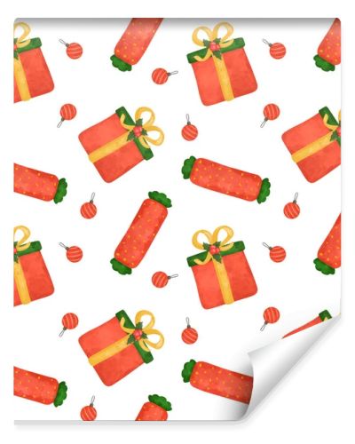 Merry Christmas digital paper, red gift box, presents, sweets, candy cane seamless pattern, kids wallpaper, baby design, winter holidays, xmas background, santa presents pattern
