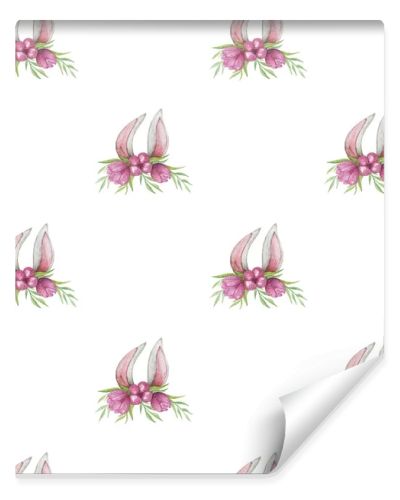 Spring Rabbit seamless pattern, watercolor bunny background, cute animals, rabbit with flowers digital paper, hare ear pattern, kids textile design