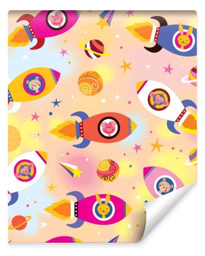 Baby animals in spaceships kids pattern