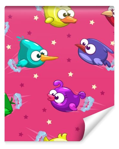 Seamless pattern with funny cartoon birds