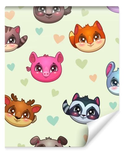 Funny vector texture with cute animal faces