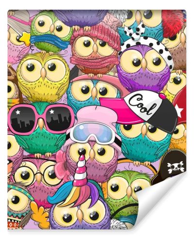 Colorful Seamless Pattern with cute cartoon owls