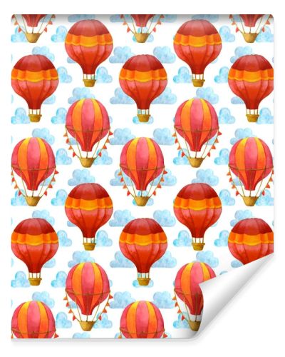Hot air balloon watercolor seamless pattern
